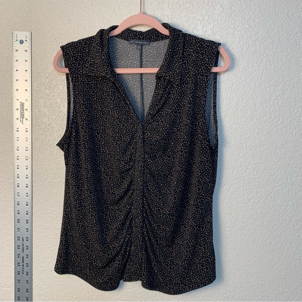 Adrianna Papell Black Sleeveless Blouse with White Dots